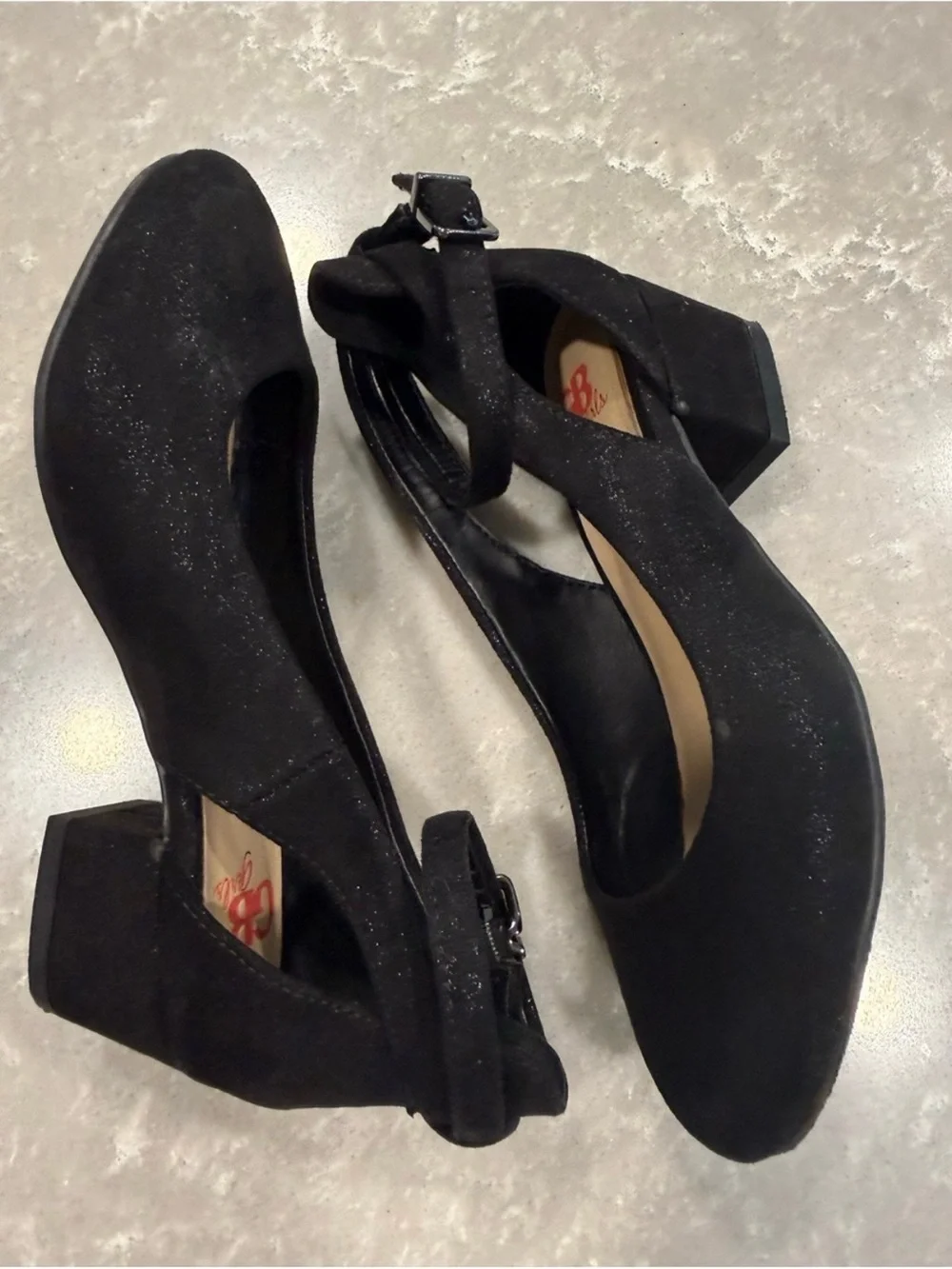 GB girls Black Ankle-Strap Low Block Heel Dress Shoes